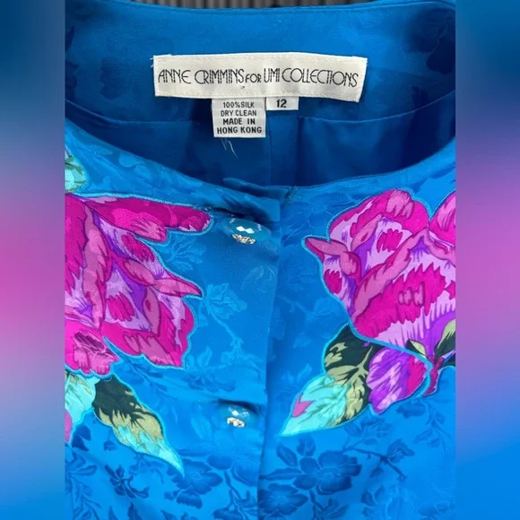 Women’s Vintage Anne Crimmins for UMI Collections Blue Silk Floral Blazer 12 - Picture 3 of 5